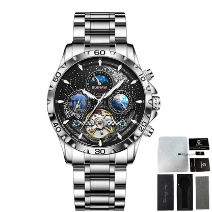 Relojes para hombre GLENAW Design, marca líder de lujo, moda y negocios, reloj automático impermeable para hombre, reloj mecánico para hombre
