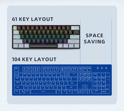 Teclado Mecânico Mini APAYADO K61, Com Fios, 61 Teclas, Phantom RGB, Switch Mecânico Vermelho/Azul Preto/Branco para Gaming, 60% Portátil