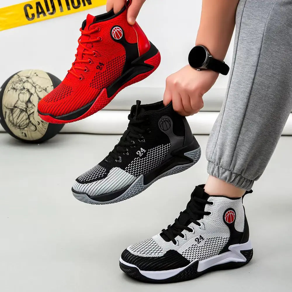 Large Size High-Top Sports Shoes Men's Casual Breathable Comfortable Thick-Soled Basketball and Running Shoes