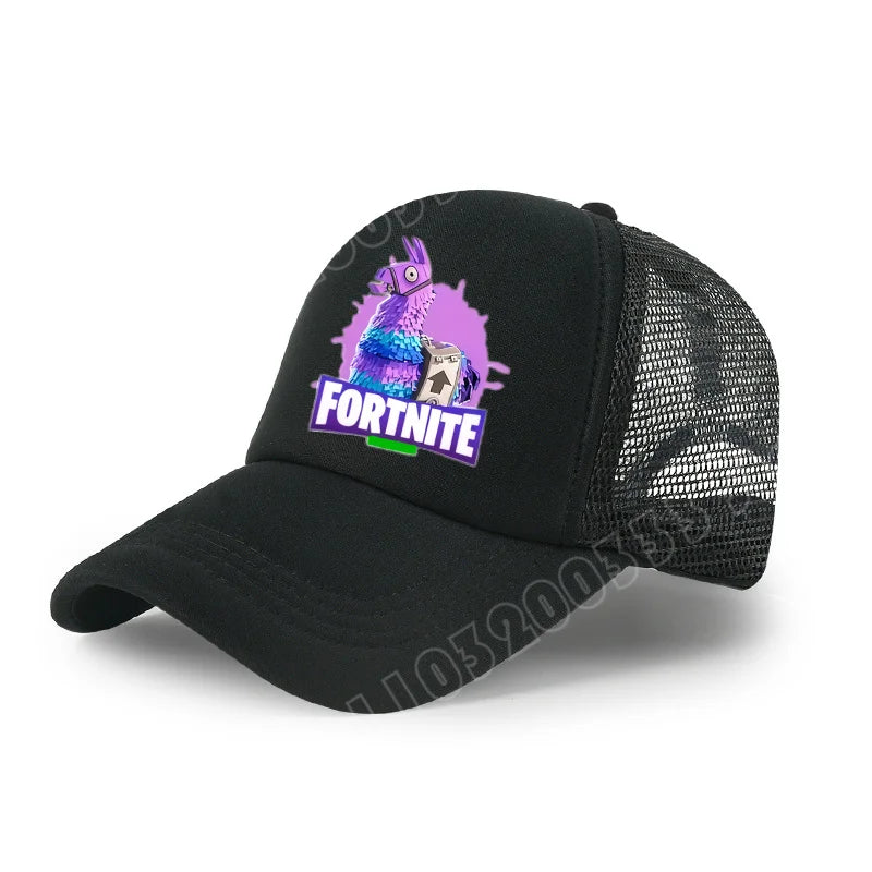 Gorra de béisbol Fortnite con estampado de juego estilo cartoon para niños, gorra de malla transpirable de verano, visera ajustable, regalo de cumpleaños para niños