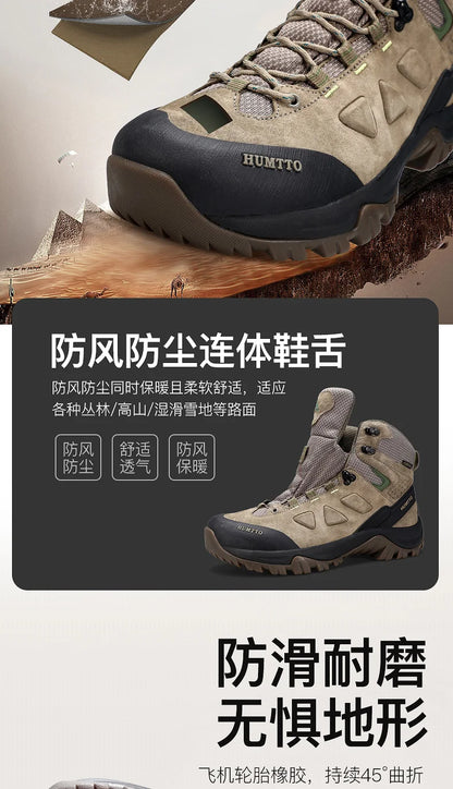 Zapatos de senderismo HUMTTO, botas de caza impermeables para hombre, botas tácticas de combate para desierto hasta el tobillo, botas de trekking para hombre y mujer, zapatillas cálidas de cuero