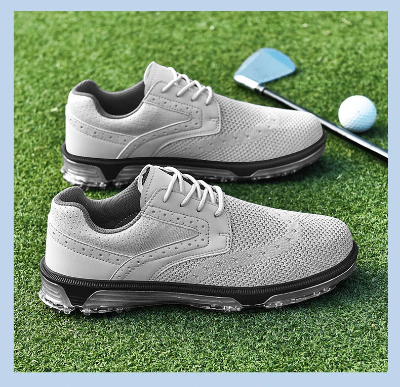 LiXingMing Golf Shoes Men Gray Large Size Up to 48# Breathable Cleats Golf Sport Shoes Teenager Training Golf Coach Sneakers
