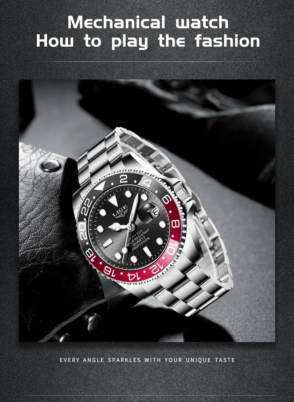 LIGE Men’s Luxury Quartz Watch  Stainless Steel, Luminous Dial, Waterproof & Business Design