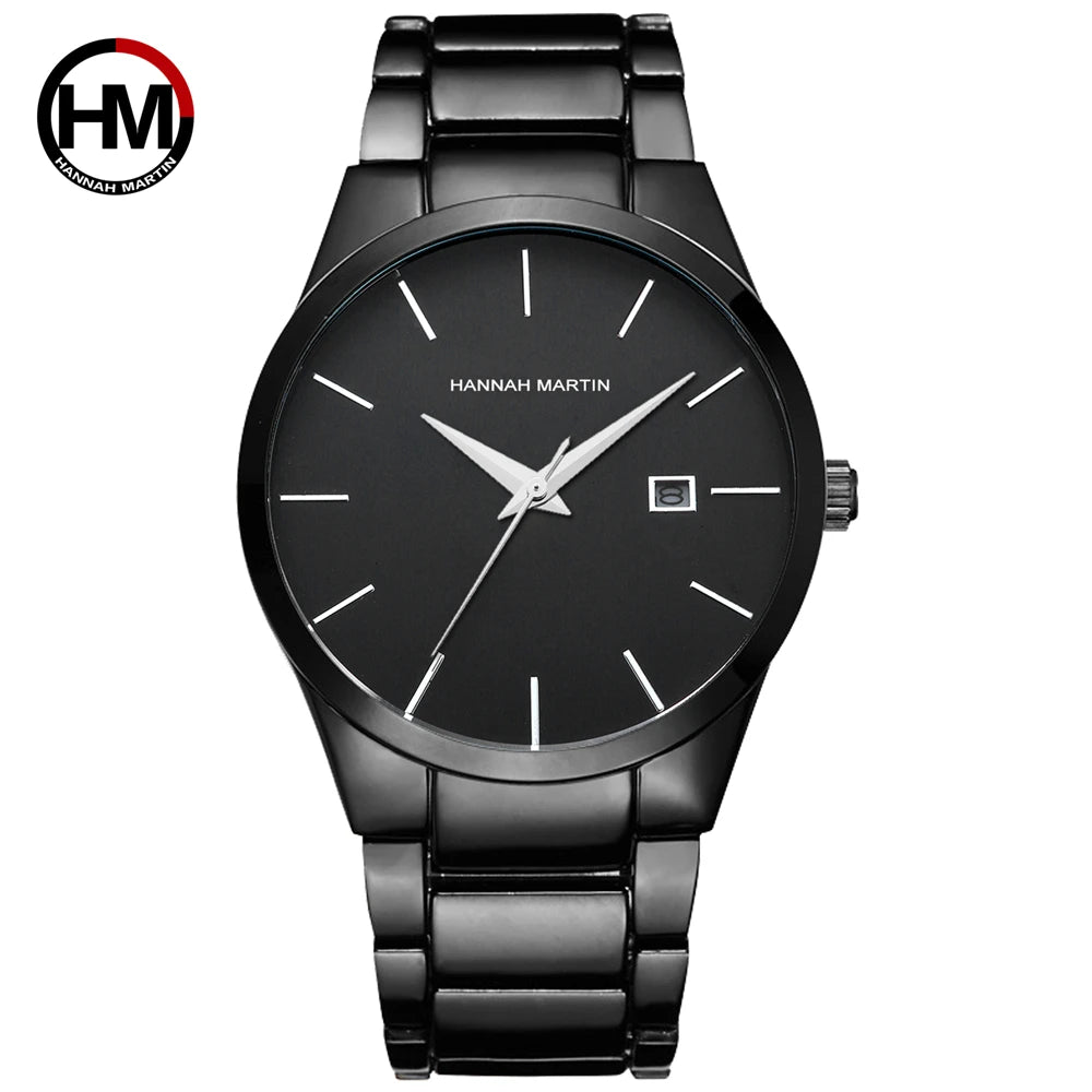Reloj para hombre Hannah Martin, caja de acero inoxidable, mecanismo de cuarzo, esfera de 41 mm, estilo profesional, con indicador de calendario (imitación)