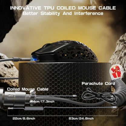 Ratón gaming inalámbrico ATTACK SHARK R5Ultra de fibra de carbono 8K PAW3950MAX con cable enrollado 8K