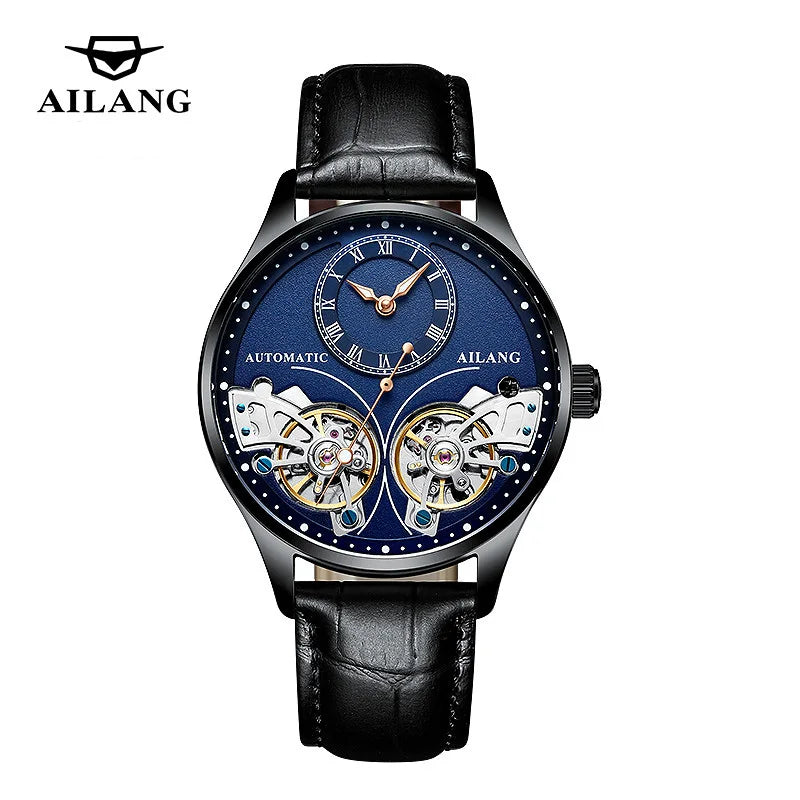 AILANG Brand New Fashion Double Tourbillon Watch for Men Luxury Stainless Steel Waterproof Automatic Mechanical Watches