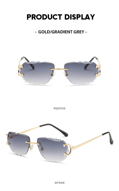 Retro Sunglasses Women Brand Designer Rimless Sun Glasses Fashion Shades Irregular Cutting Lens Ladies Frameless Eyeglasses
