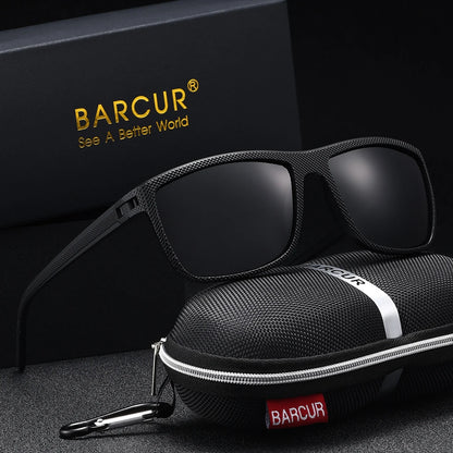 BARCUR Brand Classic Men Sunglasses Comfort Durable PC Rectangular Frame TAC Lens Versatile Age Polarized Sunglasses