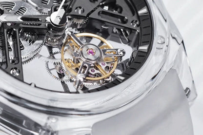 Orologio AGELOCER Limited Edition “Ice Never Melts” con tourbillon in cristallo a spirale libera, orologio meccanico manuale di lusso
