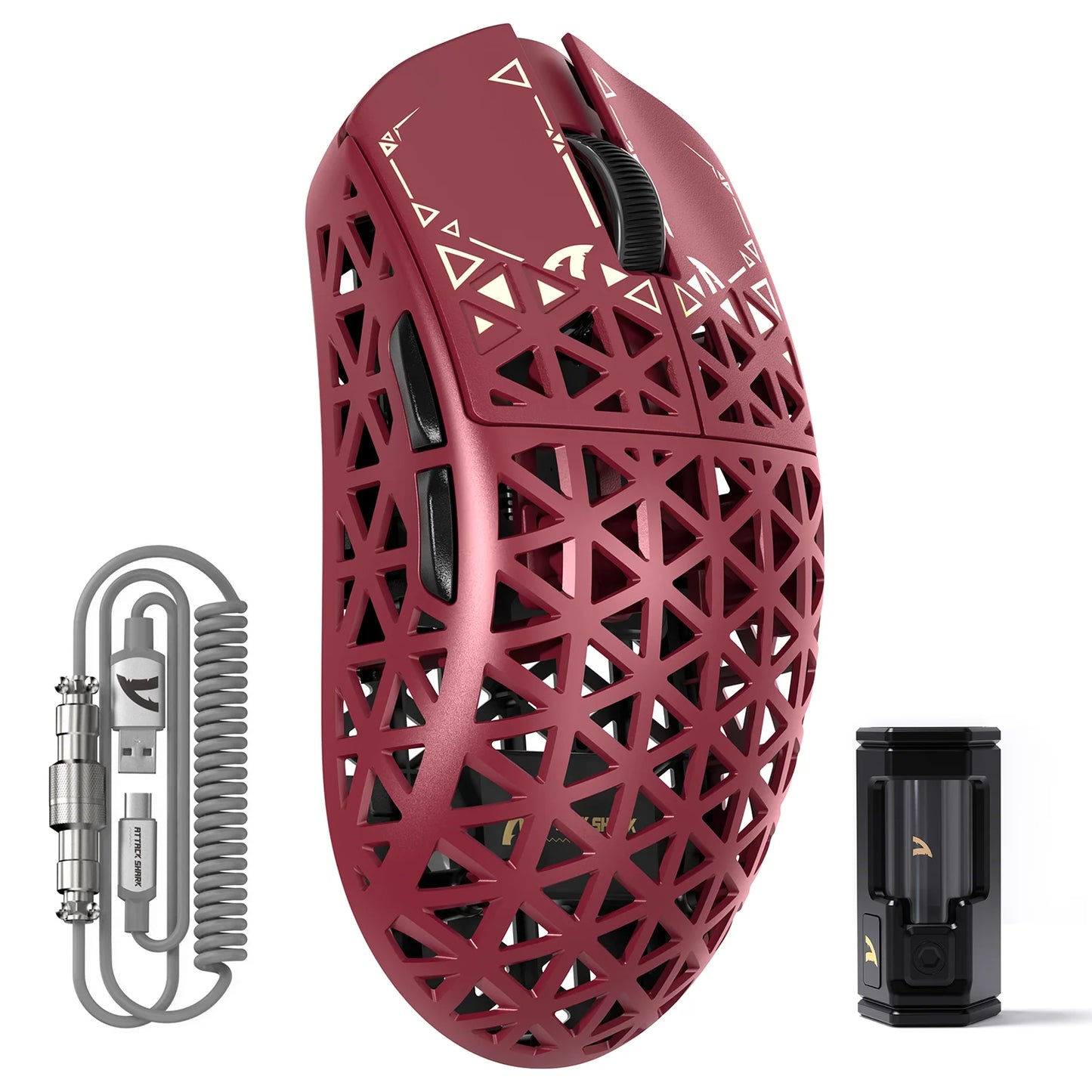 Ratón gaming inalámbrico ATTACK SHARK R5Ultra de fibra de carbono 8K PAW3950MAX con cable enrollado 8K