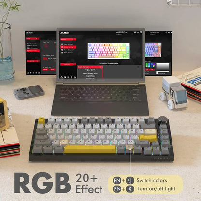 Tastiera meccanica cablata AJAZZ AK820 75%: hot‑swappable, retroilluminazione RGB/bianca/azzurro ghiaccio, controllo con manopola del volume | Per ufficio e gaming