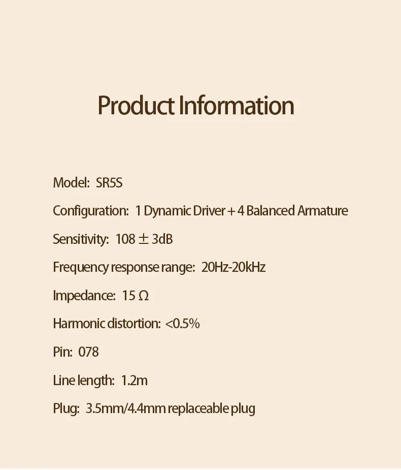 Son Rhyme SR5S Knowles 4Ba + 1Dd hybride écouteur 2Pin 0.78mm Hifi Audiophile dans l'oreille moniteur Iems avec câble modulaire 3.5Mm/4.4Mm
