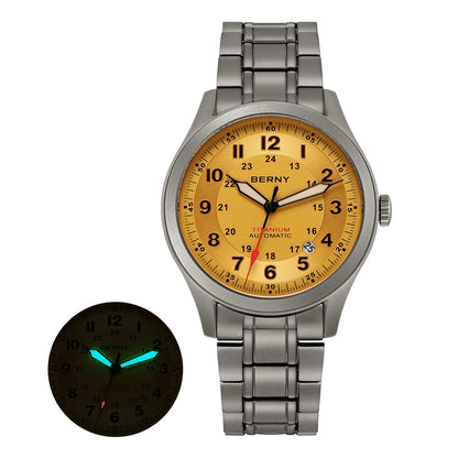 BERNY Automatic Full Titanium Watches for Men Sapphire Super Luminous Mechanical Field Watch Date 10ATM Sports Easy Read