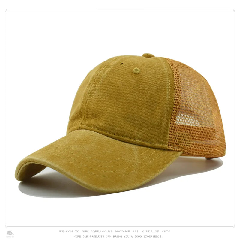 Custom Logo Blank Baseball Cap For Men Summer Breathable Mesh Hat Women Vintage Washed Distressed Trucker Sun Hats