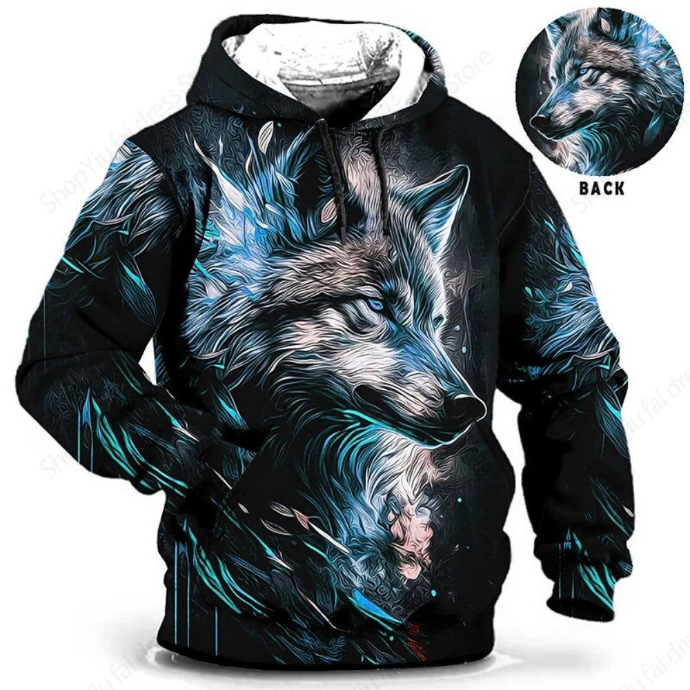 Sweat à capuz vintage para homem com padrão de lobo e abelha, estampado 3D, sweatshirt de moda, casaco para rapaz e mulher, fato de treino 6XL