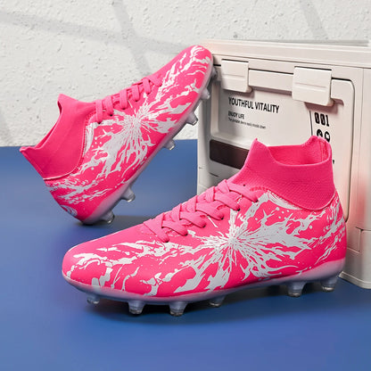 Chaussures de football AG FG pour hommes, tige en PU souple, structure de crampons renforcée, pour adultes, pour les matchs et entraînements de football en plein air sur pelouse.