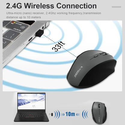 Rato E-YOOSO E-1010 USB 2.4G sem fios para gaming e escritório, 2400 DPI, ótico, ergonómico, para portátil, PC e computador