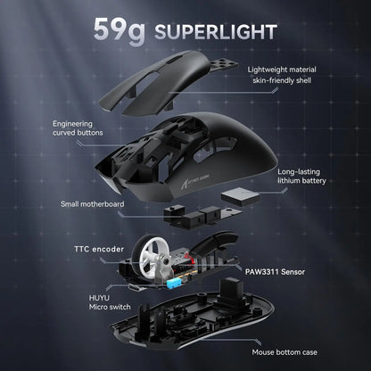 ATTACK SHARK R1 59g SUPERLIGHT Mouse, PixArt PAW3311 Gaming Sensor, 6 Adjustable DPI up to 18000, 65 Hrs Battery, G502