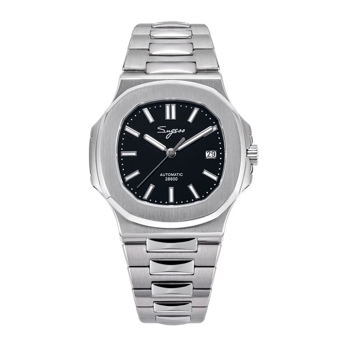 Sugess Herrenuhr, automatische mechanische Armbanduhr, Miyota 9015 Uhrwerk, MOP-Zifferblatt, Leuchtfunktion, wasserdicht bis 5bar, Luxus-Armband S466