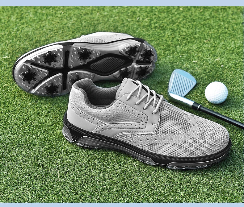 LiXingMing Golf Shoes Men Gray Large Size Up to 48# Breathable Cleats Golf Sport Shoes Teenager Training Golf Coach Sneakers