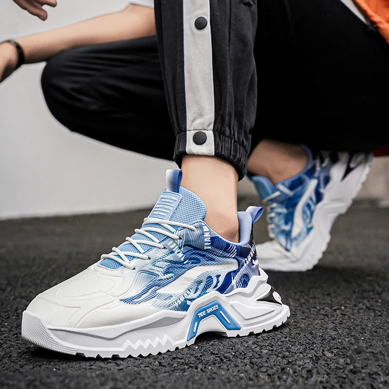 Men's Sports Shoes Fashion Lace-Up Versatile Non-Slip Thick Soled Teenagers Daily Wear Comfortable Casual Running Shoes for Men
