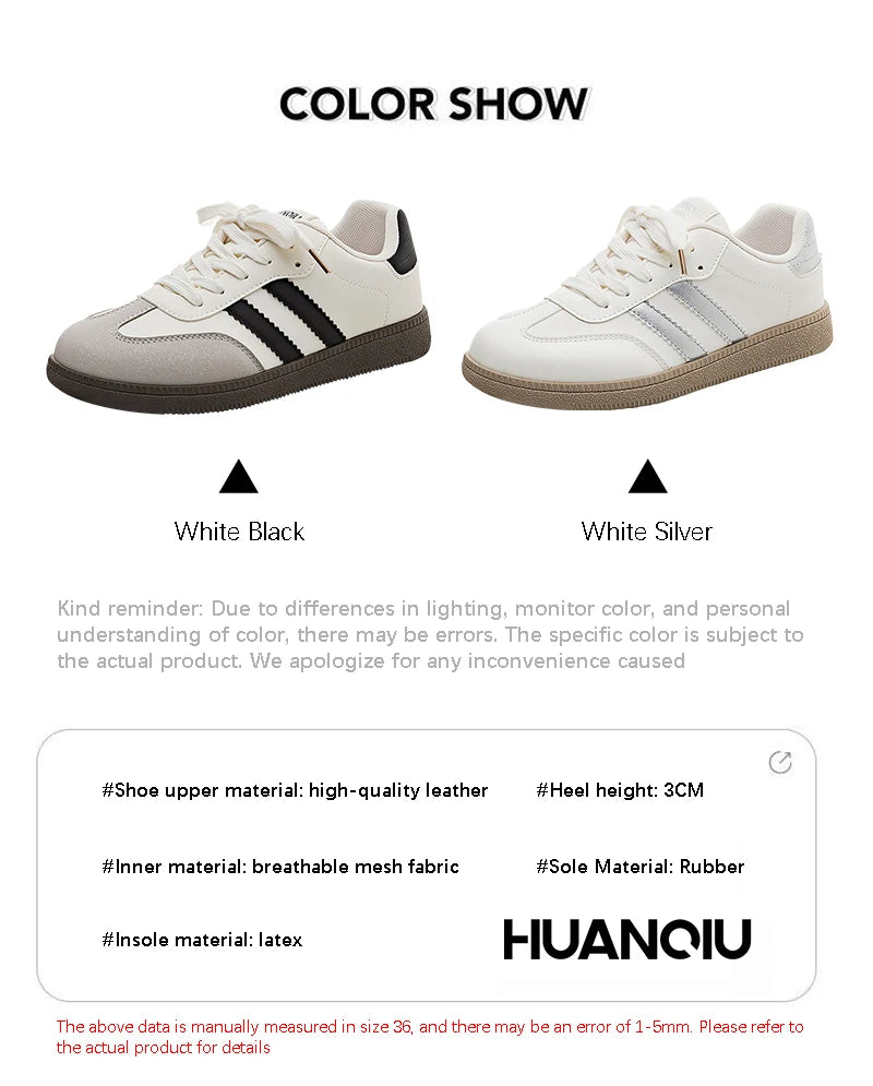 HuanQiu Women's Shoes Retro Fashion Casual Flats Female Sneakers Lace-up Comfortable Non-slip German Training Shoes for Women