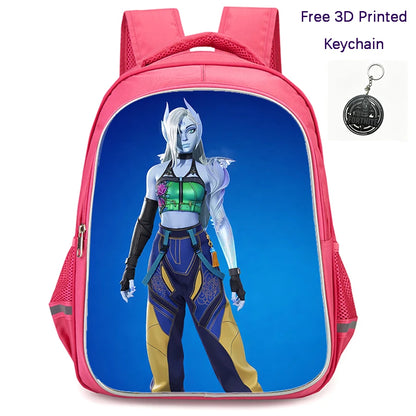 FORTNITE 16-inch Durable Lightweight Backpack, Dual Zipper Pockets, Cartoon Style for Boys & Girls Ages 6-10, Free 3D Printed Keychain