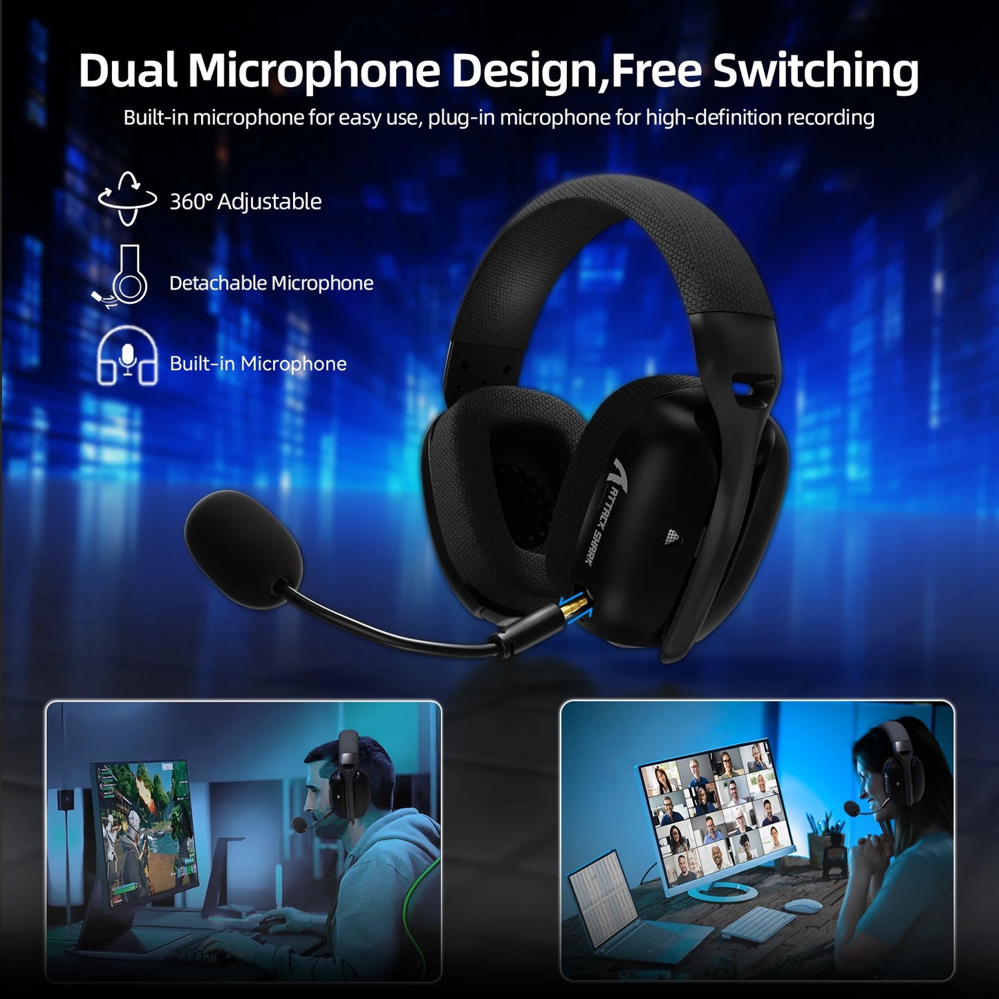Cuffie da gaming ATTACK SHARK L80PRO 3-in-1 – Cuffie Bluetooth wireless a bassa latenza con doppio microfono, audio Hi-Fi da 40mm e connessione stabile