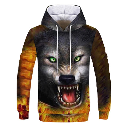 Neuer modischer Hoodie mit 3D-Tierprint für Herren und Damen, personalisiertes Design, Sweatshirt mit Schnee- und Doppelwolf-Motiv, Harajuku Oversized Hoodie