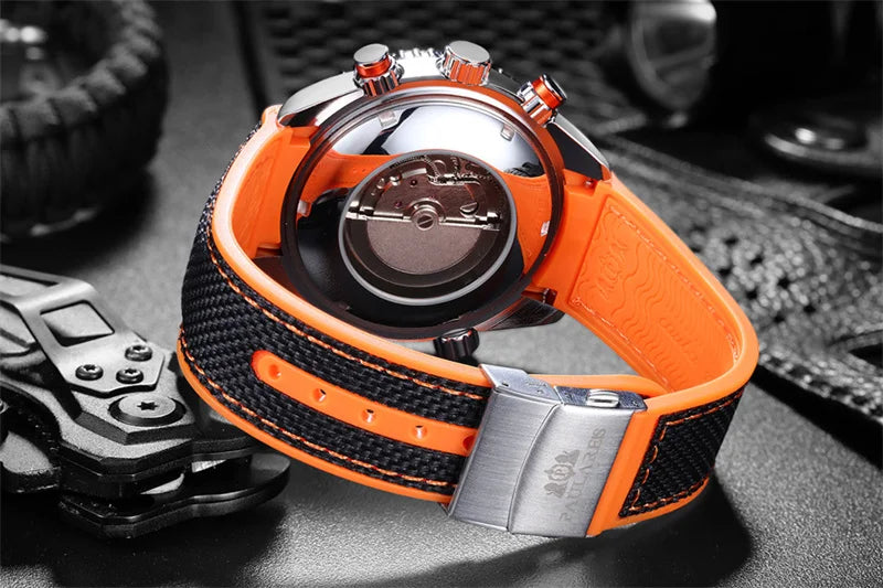 PAULAREIS P Reloj mecánico automático de lujo para hombre, cuerda automática, correa de caucho, resistente al agua, luminoso, con fecha, reloj de moda para hombre