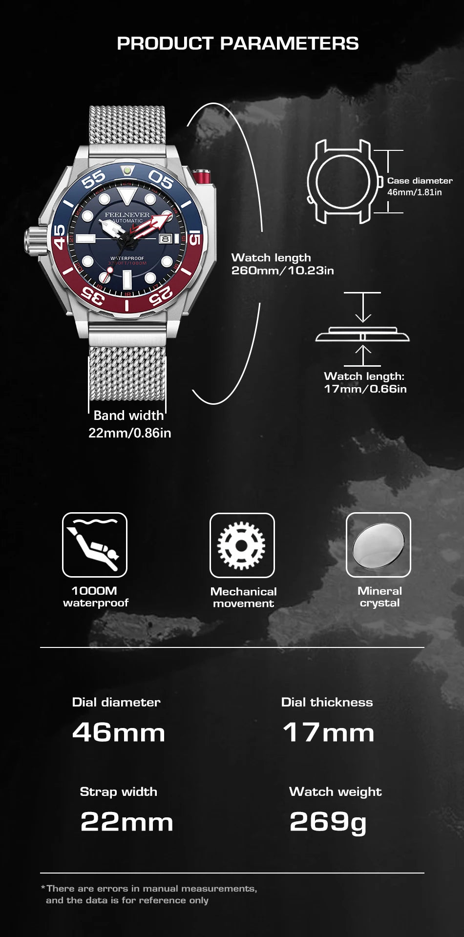FeelNever New Top brand Men Luxury Watch 1000m Waterproof BGW9 Super luminous relogios masculinos Automatic Mechanical Watches