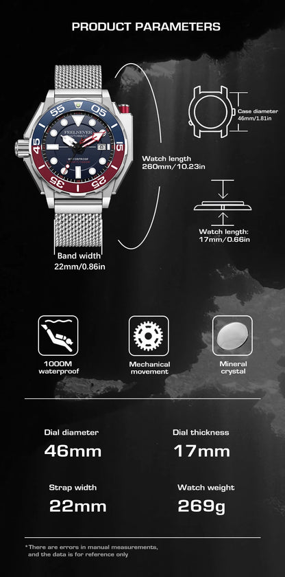 FeelNever New Top brand Men Luxury Watch 1000m Waterproof BGW9 Super luminous relogios masculinos Automatic Mechanical Watches