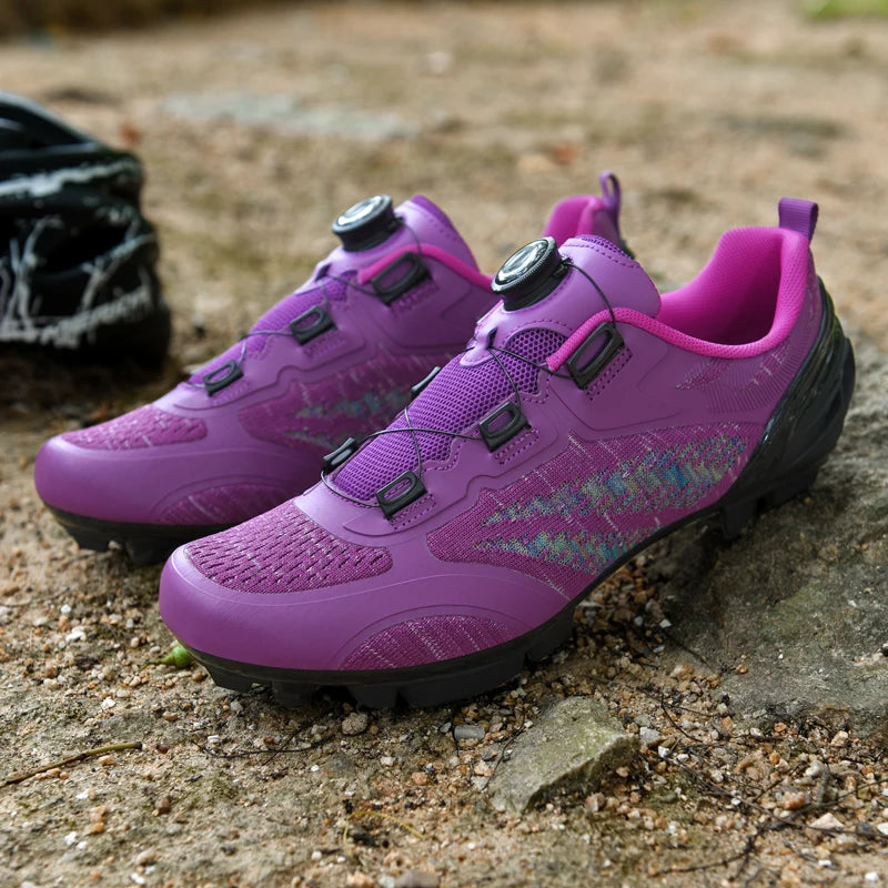 MTB Cycling Shoes for Men and Women T03 Purple Breathable Speed Self-Locking Road Cycling Sports Shoes Outdoor Racing Training Sneakers