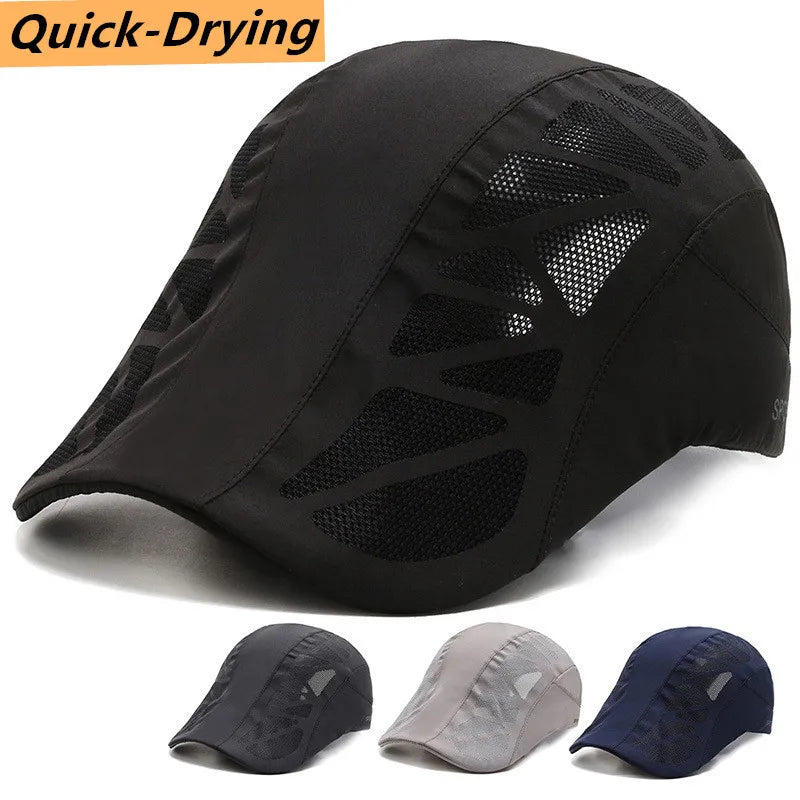 Summer Mens Sports Sun Hats Breathable Mesh Quick-drying Visor Caps Outdoor Gorro Hombre Boina Golf Hat Fashion Solid Flat Cap
