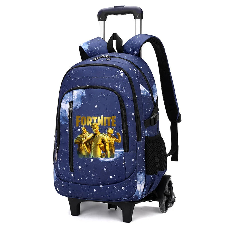 Fortnite 2-in-1 trolleyrugzak met sterrenhemelprint, grote capaciteit, waterdichte laptoptas met trapklimontwerp, schooltas voor studenten