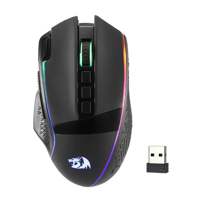 Ratón gaming inalámbrico Redragon M991, 26000 DPI, 3 modos, 9 botones macro, retroiluminación RGB, negro
