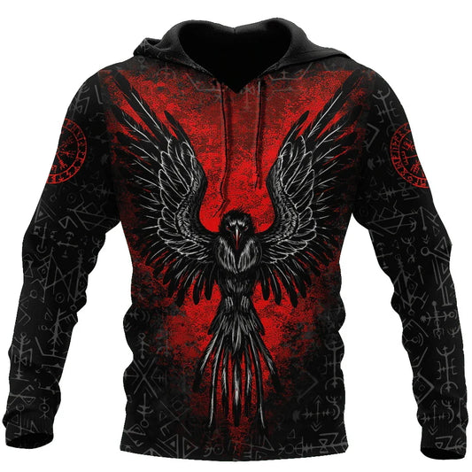 Sweatshirt com Capuz Oversized para Homem com Estampado 3D Vermelho de Esqueleto Tatuado, Cruz, Terror, Corvo, Lobo Mau, Roupa Casual de Animal