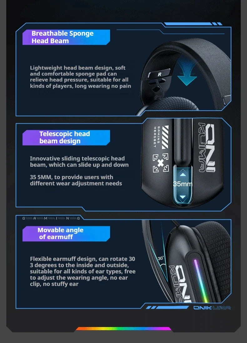 Cuffie gaming wireless ONIKUMA GT808 2.4G/Bluetooth/cablate a 3 modalità over-ear con microfono con cancellazione del rumore per PC PS4 PS5