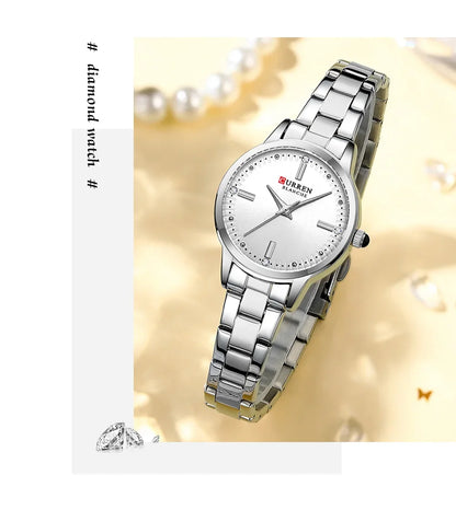 CURREN Women's Watches Fashion Original Quartz Wrist Watch for Ladies Roman Dial Dazzling Diamond Waterproof Luminous Luxury New
