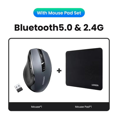 UGREEN kabellose Maus Bluetooth 5.0, ergonomische Maus 4000DPI mit 6 leisen Tasten, für MacBook, Tablet, Laptops, Computer, PC, 2.4G-Maus