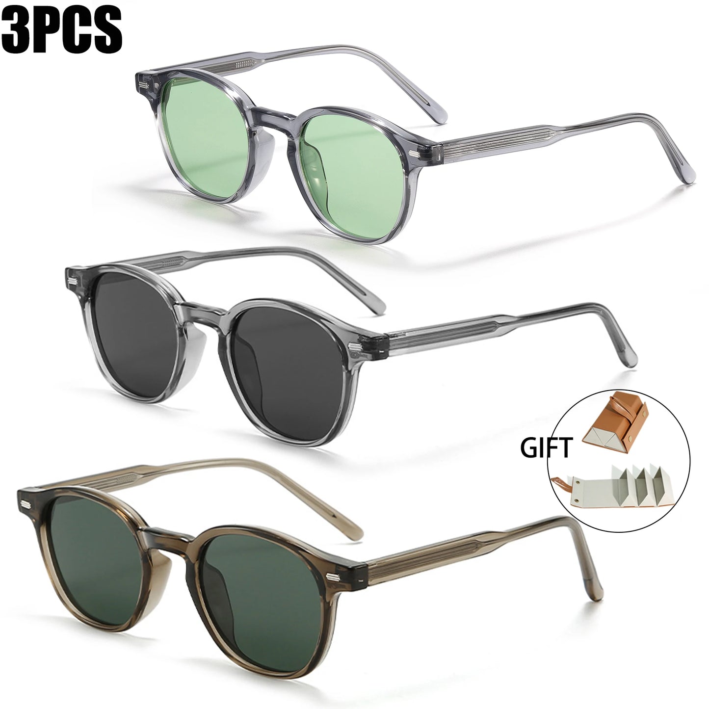 Caterside Polarized Round Sunglasses Men TR Frame Core Insert Leg Sun Glasses Women Set Retro Driving Fishing Punk Eyewear UV400