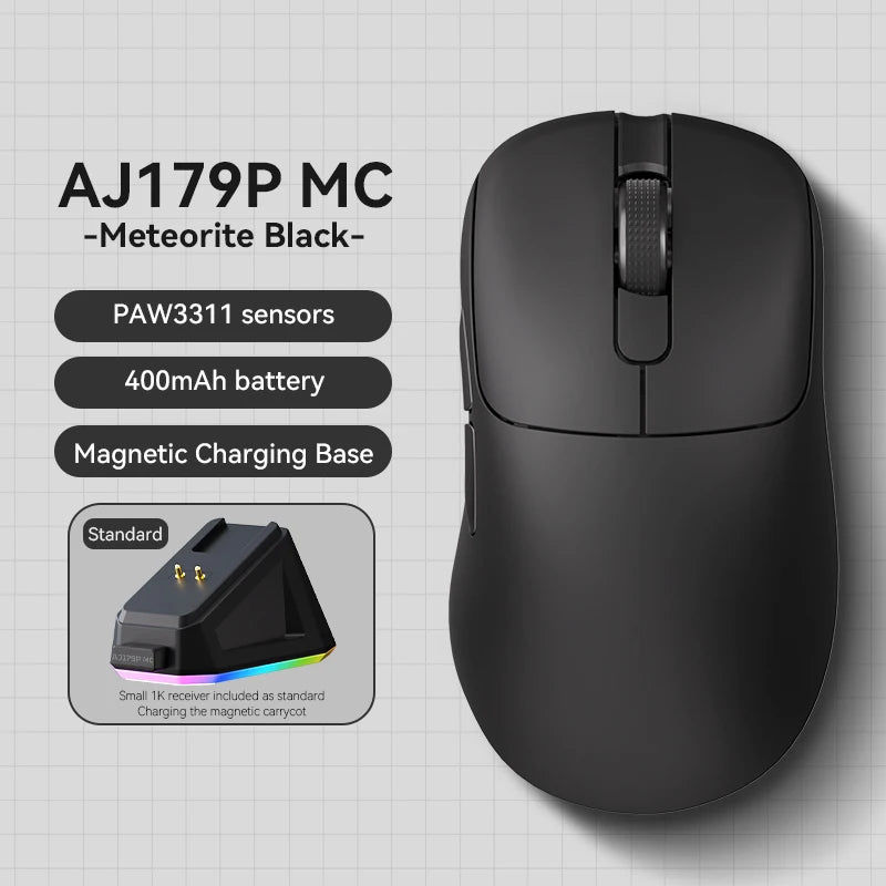 Ratón gaming inalámbrico Ajazz AJ179 APEX con base con pantalla a color, Bluetooth, PAW3395, batería de 400mAh, frecuencia de actualización de 8000Hz