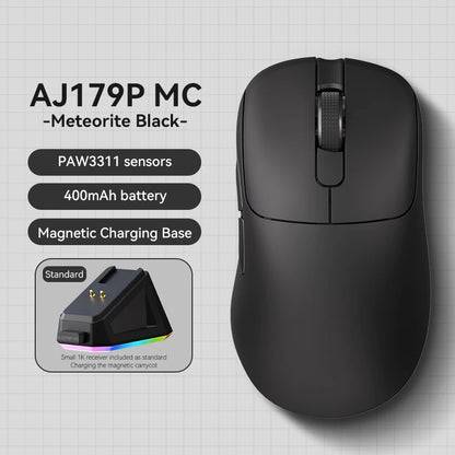 Ratón gaming inalámbrico Ajazz AJ179 APEX con base con pantalla a color, Bluetooth, PAW3395, batería de 400mAh, frecuencia de actualización de 8000Hz