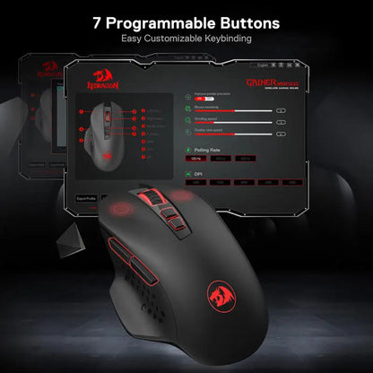 Ratón gaming inalámbrico Redragon M656 Gainer, 4000 DPI, ratón gamer inalámbrico 2.4Ghz con 5 niveles de DPI, 7 botones macro, retroiluminación LED roja