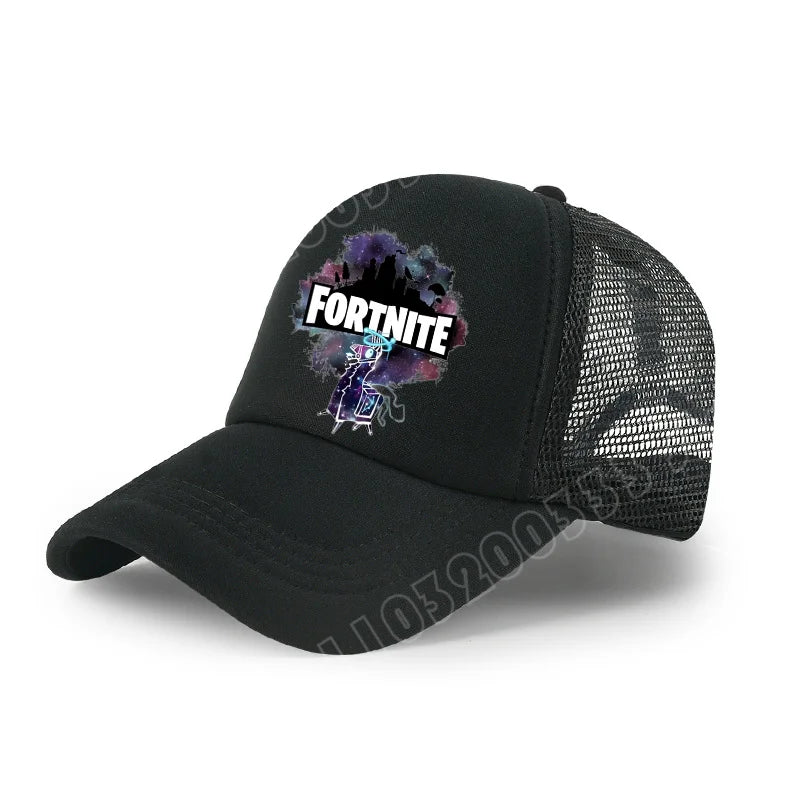Gorra de béisbol Fortnite con estampado de juego estilo cartoon para niños, gorra de malla transpirable de verano, visera ajustable, regalo de cumpleaños para niños