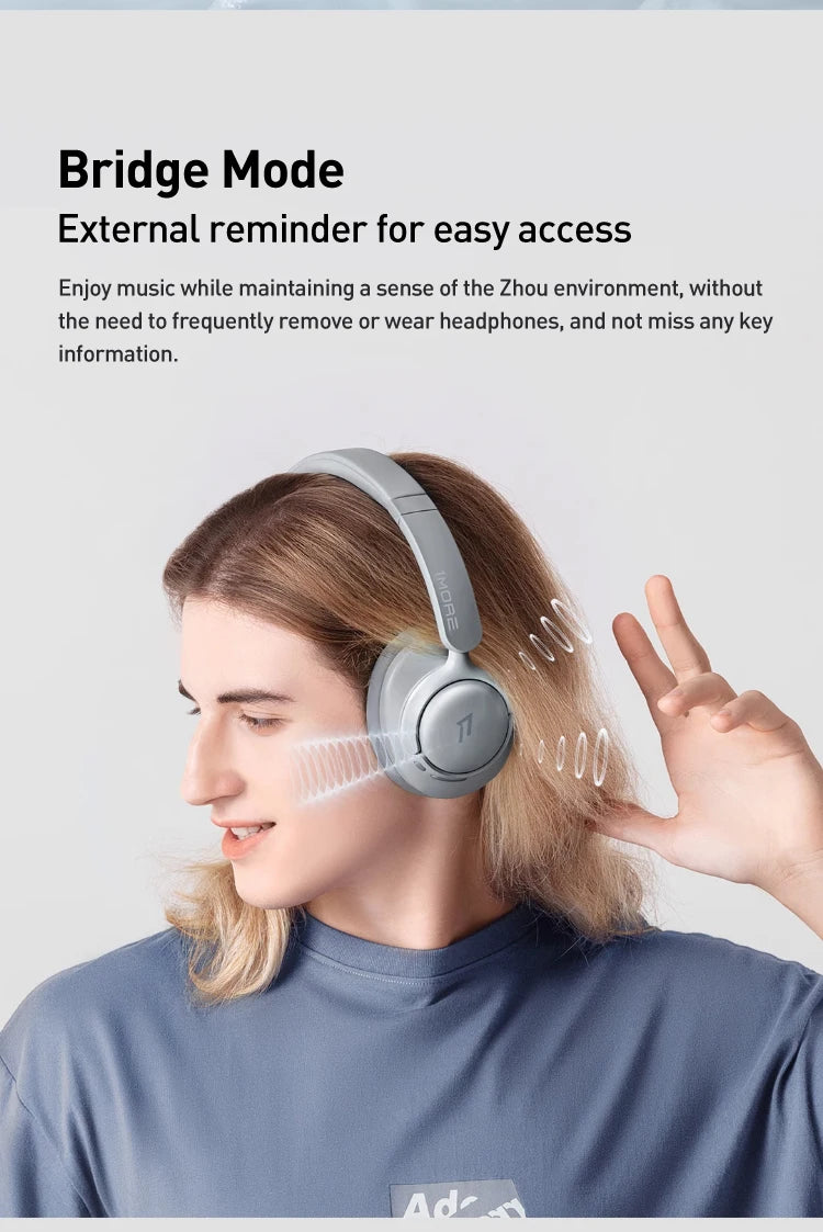Auriculares inalámbricos Bluetooth con cancelación de ruido 1MORE SonoFlow S, ANC de 42dB, audio Hi-Res, autonomía de 90H, diseño supraaural