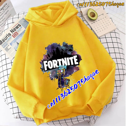 Hoodies infantis Fortnite com estampado do jogo, fato confortável de desenho animado, tops largos de manga comprida, roupa de outono/inverno