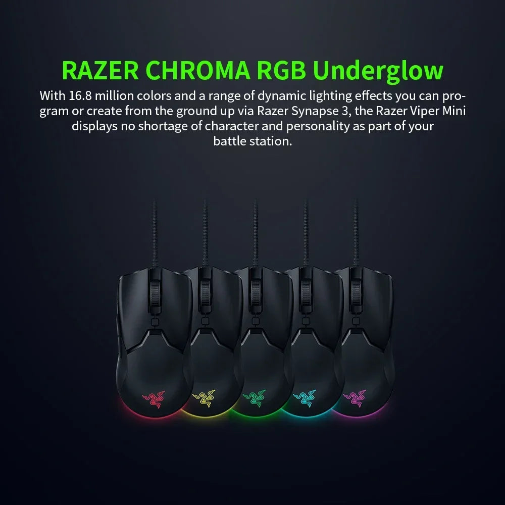 Razer NEW YEAR GIFT Presente Thunder Snake Viper Mini Rato Gaming com Cabo para Computador e Portátil Esports com Luz RGB, Rato para Mãos Pequenas