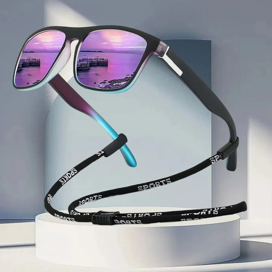 With Chain Fashion Vintage Glittering Material Square Sunglasses Men Women Fishing Driving Classic Brand Designer Sun Glasse