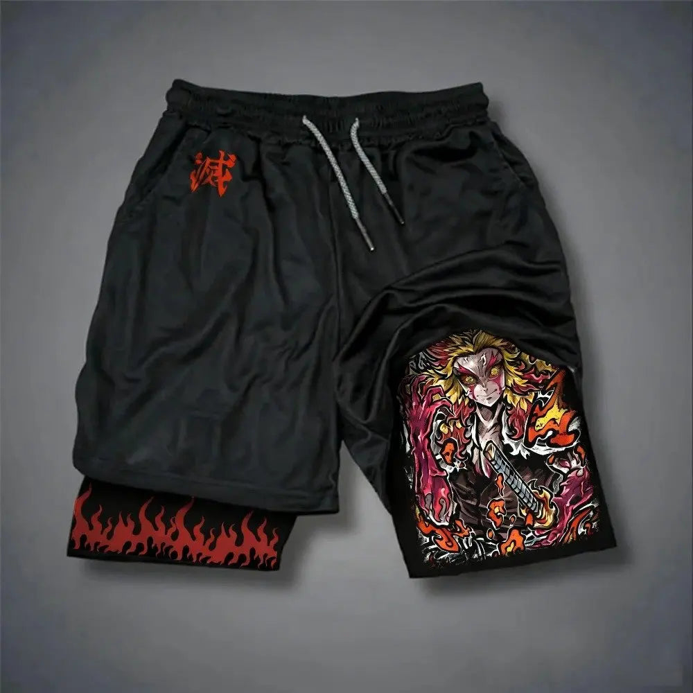 Anime Demon Slayer Gym Shorts Men Quick Dry Pants Double-layer 2-in-1 Shorts Y2K Sportswear Summer 2026 Breathable Streetwear